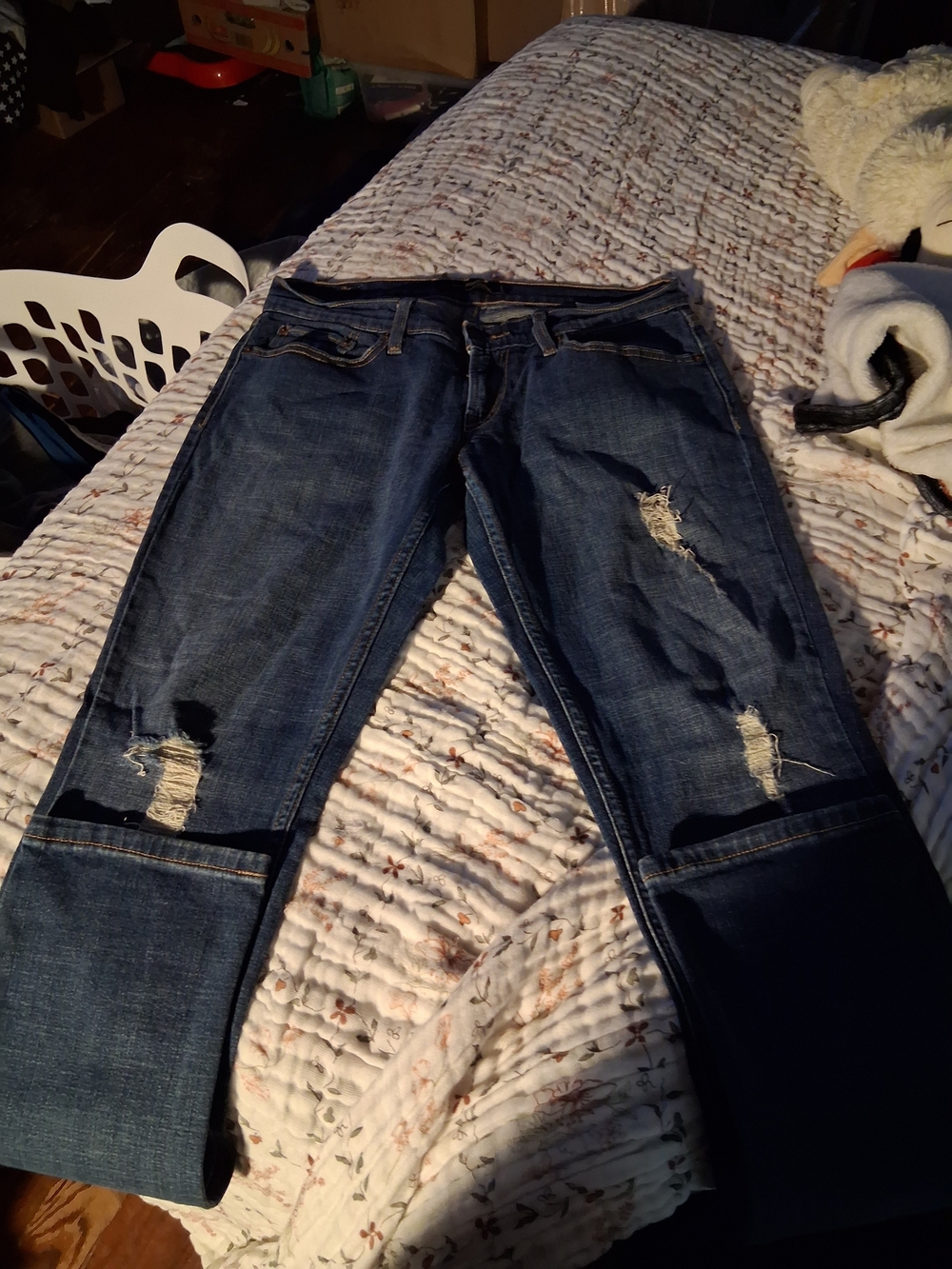 Levi's Women's Dark Blue Distressed Boyfriend Jeans with Cuffs